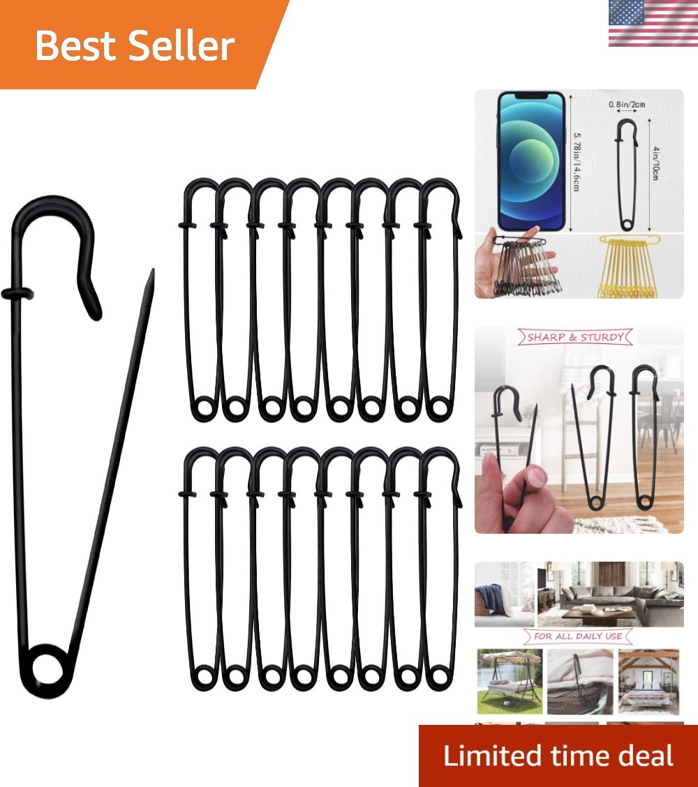 Safety Pins Upgraded, 4" Large Safety Pin Pack of 15 for Clothes Leather Canv...