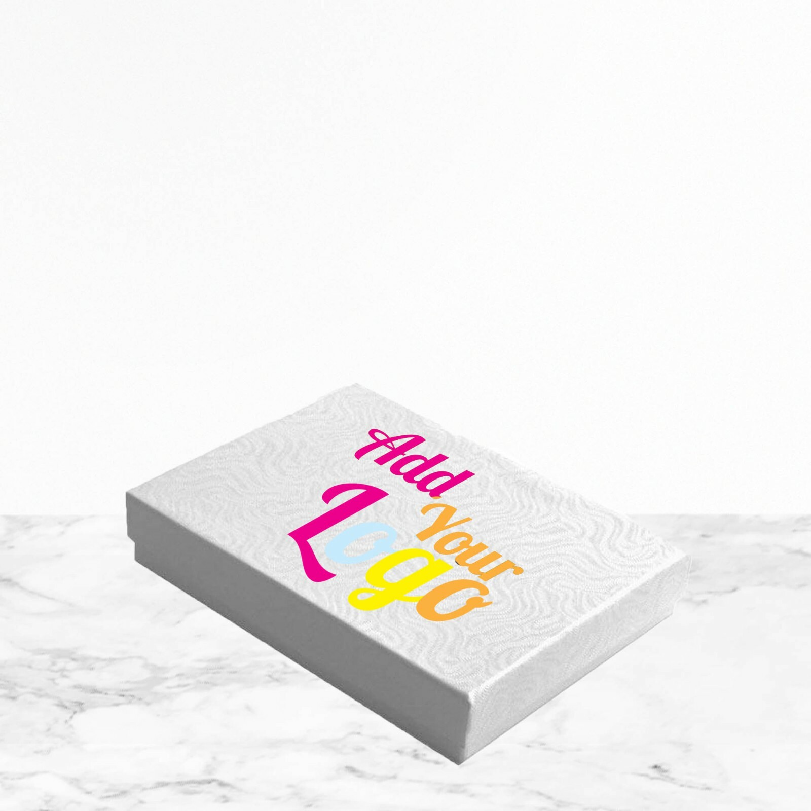 100 Custom Printed Add Your Logo White Swirl Cotton Filled Gift Boxes ~ 8 Sizes