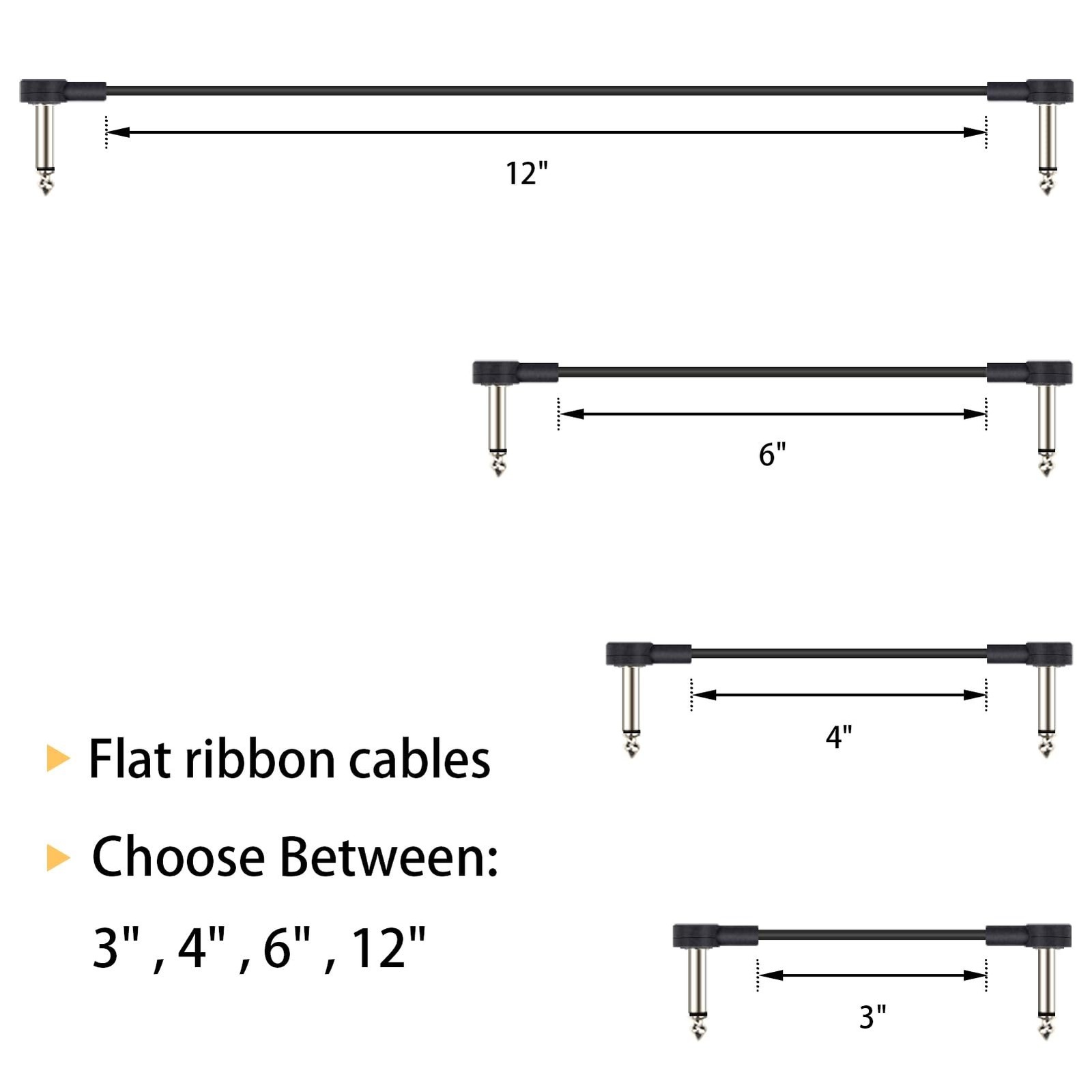 4 Inch Guitar Patch Cables 4 Pack, 1/4" TS Right Angle Effect Pedal Flat Cabl...