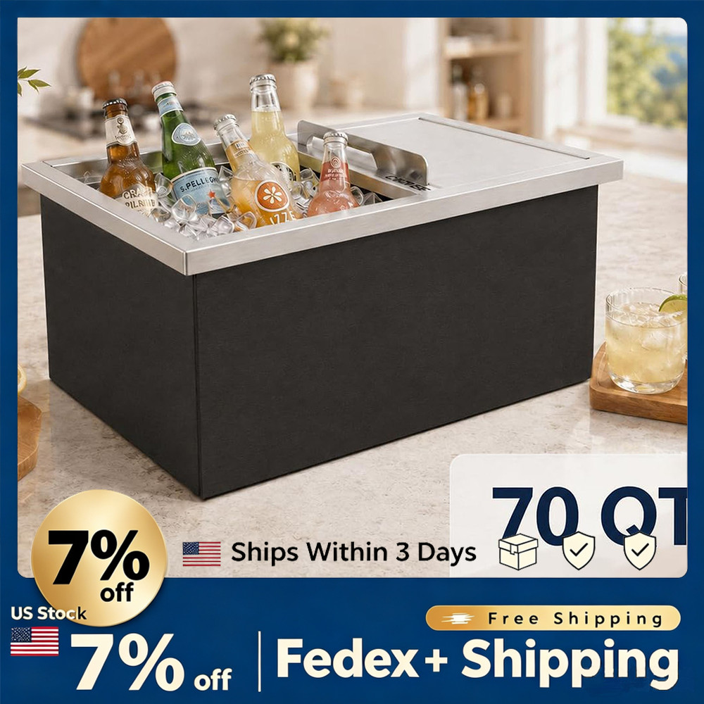 70QT Stainless Steel Drop-in Cooler w/Sliding Cover Insulated Ice Chest Outdoor