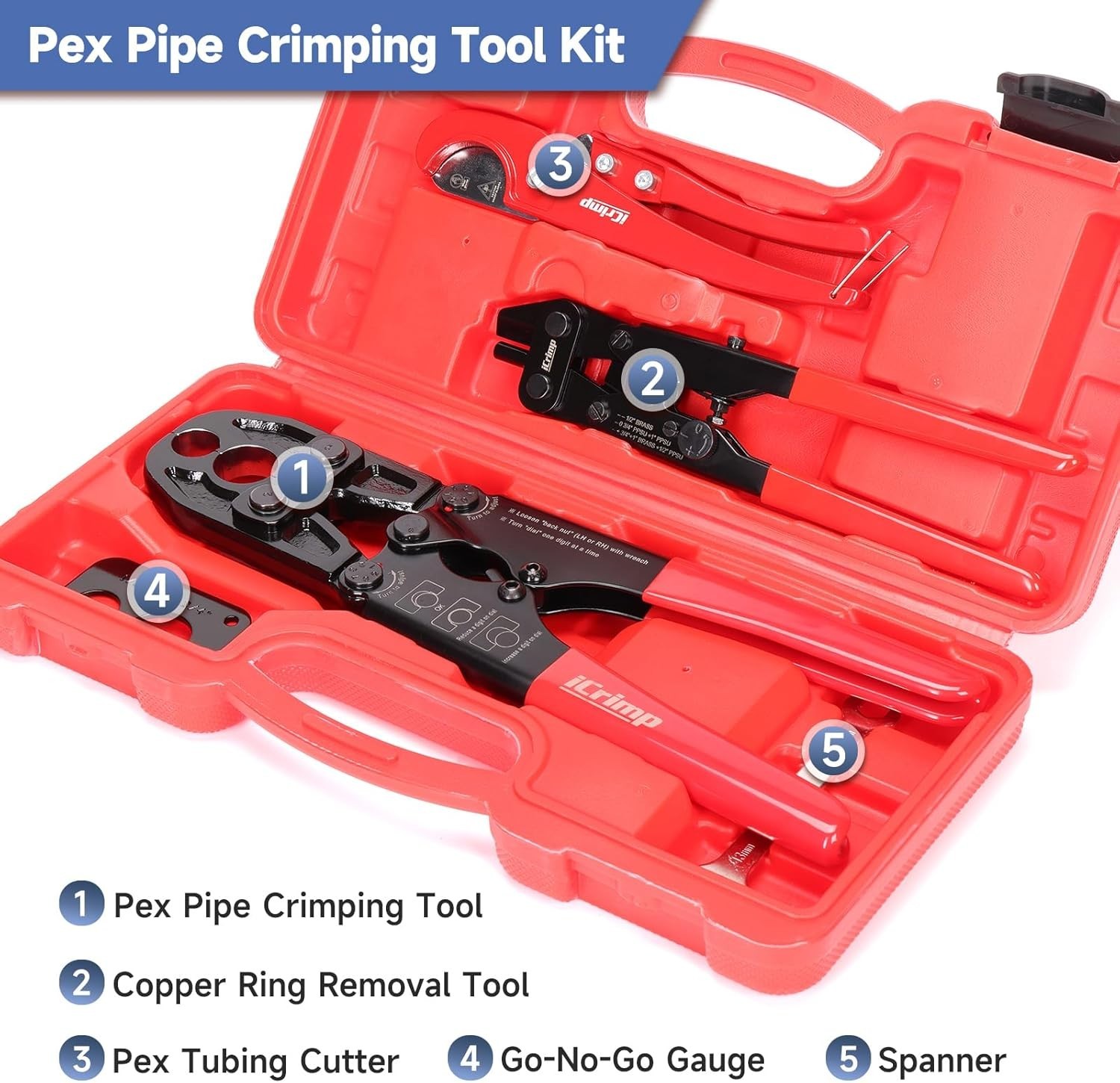 Crimping Tool Kit PEX Copper Ring Cutter Removal for Pipe Maintenance Install