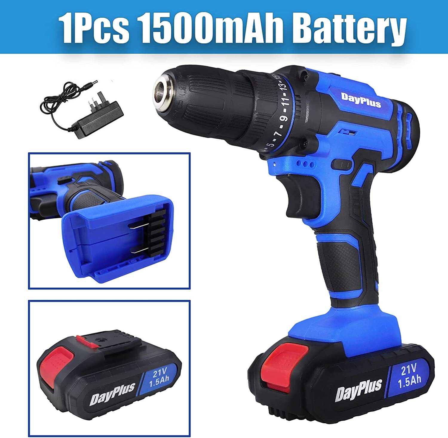 21-Volt drill 2 Speed Electric Cordless Drill / Driver with Bits Set / Battery