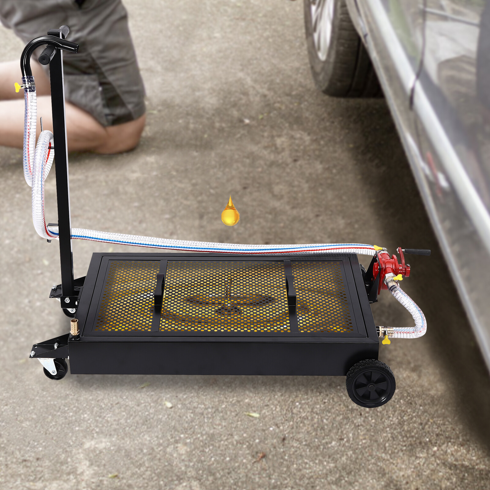 Oil Drain Pan 15 Gallon Oil Drain Tank Oil Change Pan with Manual Rotary Pump