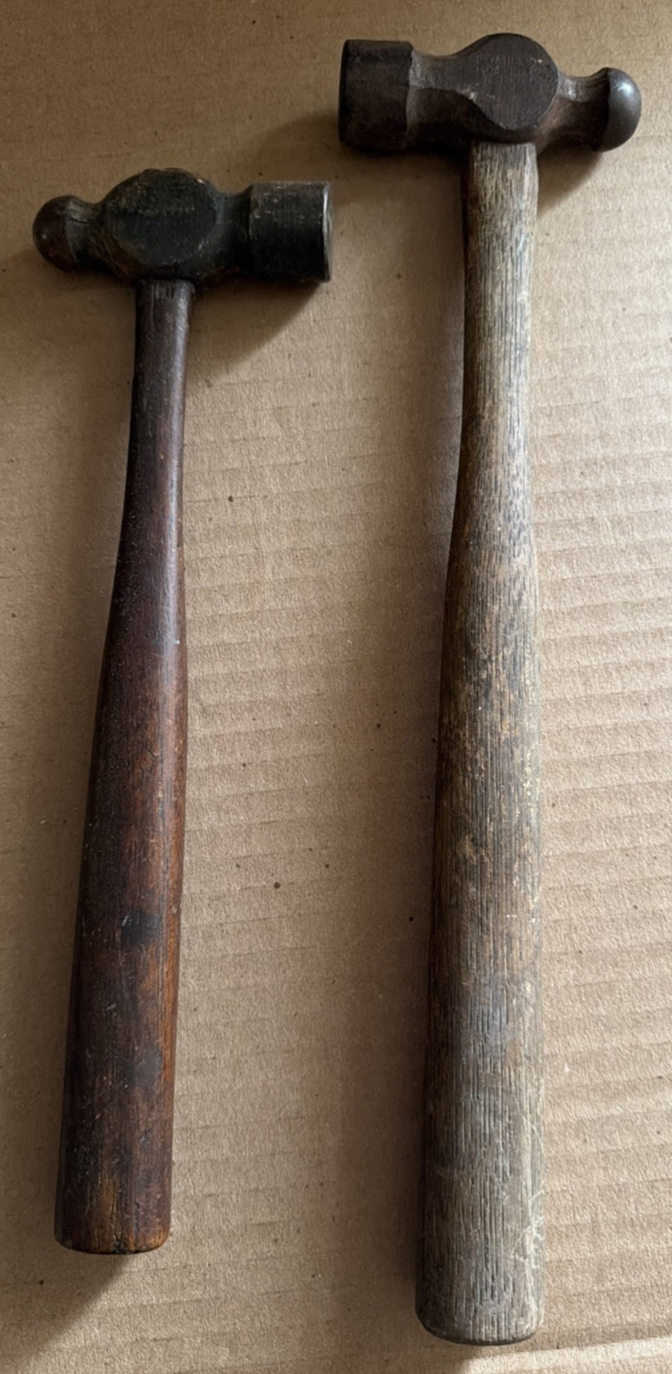 2 VINTAGE wood WOODEN handled BALL PEEN HAMMERS tool lot free shipping STANLEY