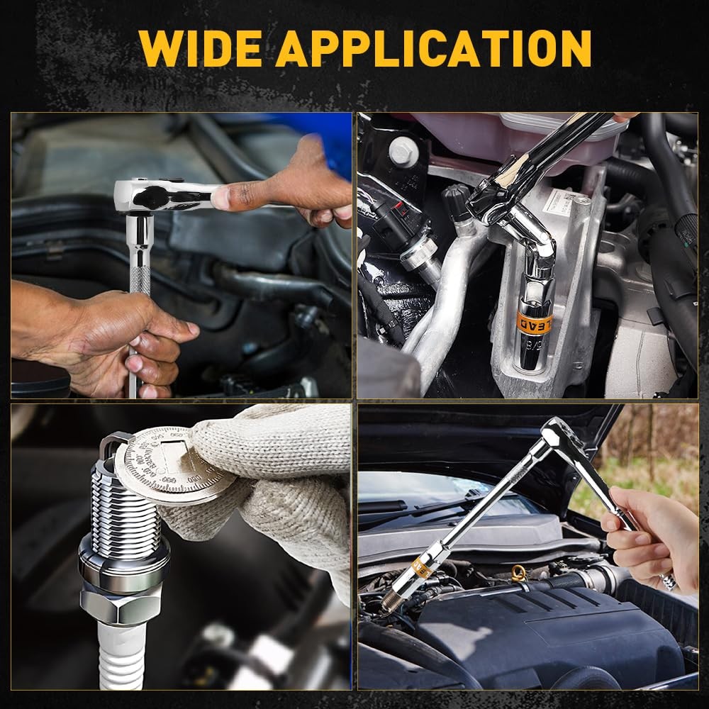 12-Piece 3/8" Drive Spark Plug Socket Set with Ratchet Handle, Universal Join...