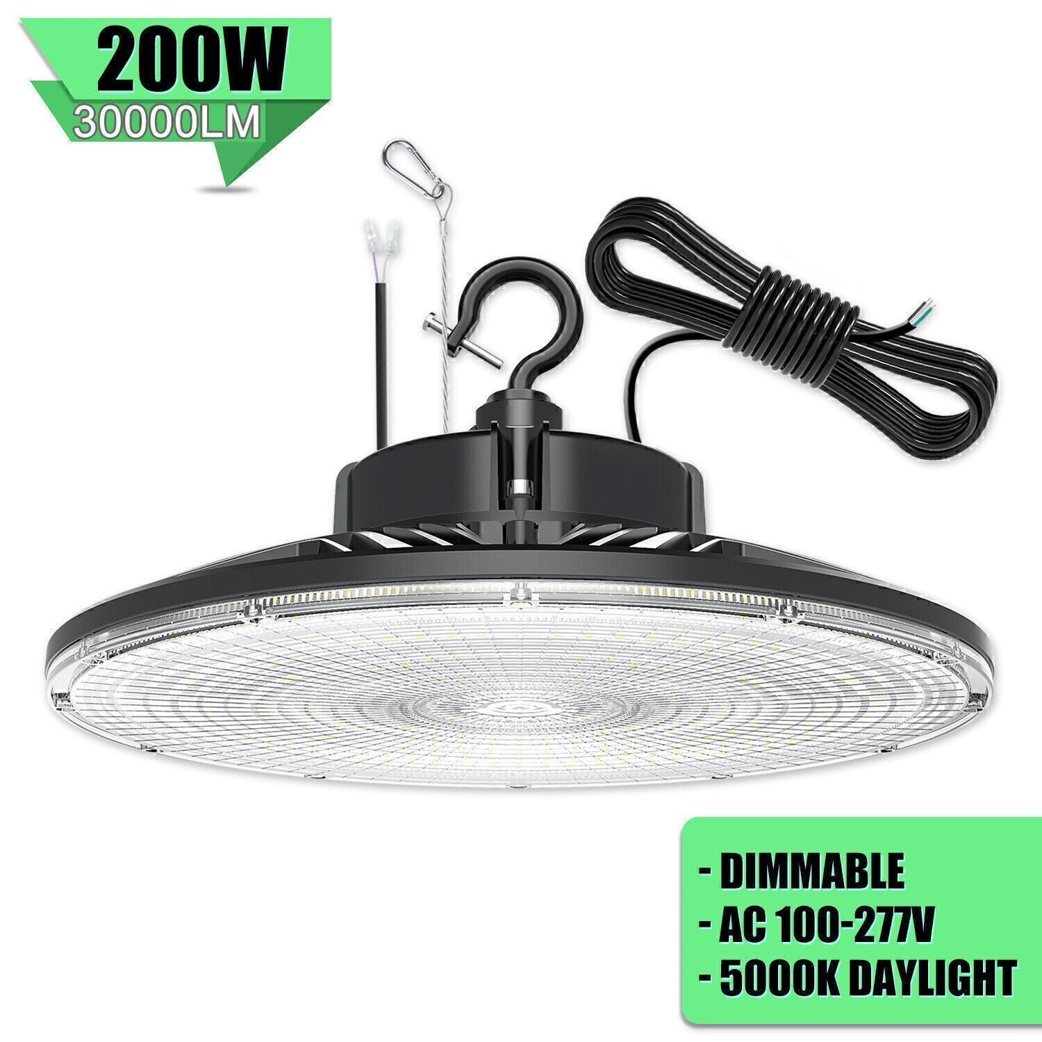 UL Listed 200W 5000K LED High Bay Shop Light Commercial Warehouse Area Lighting