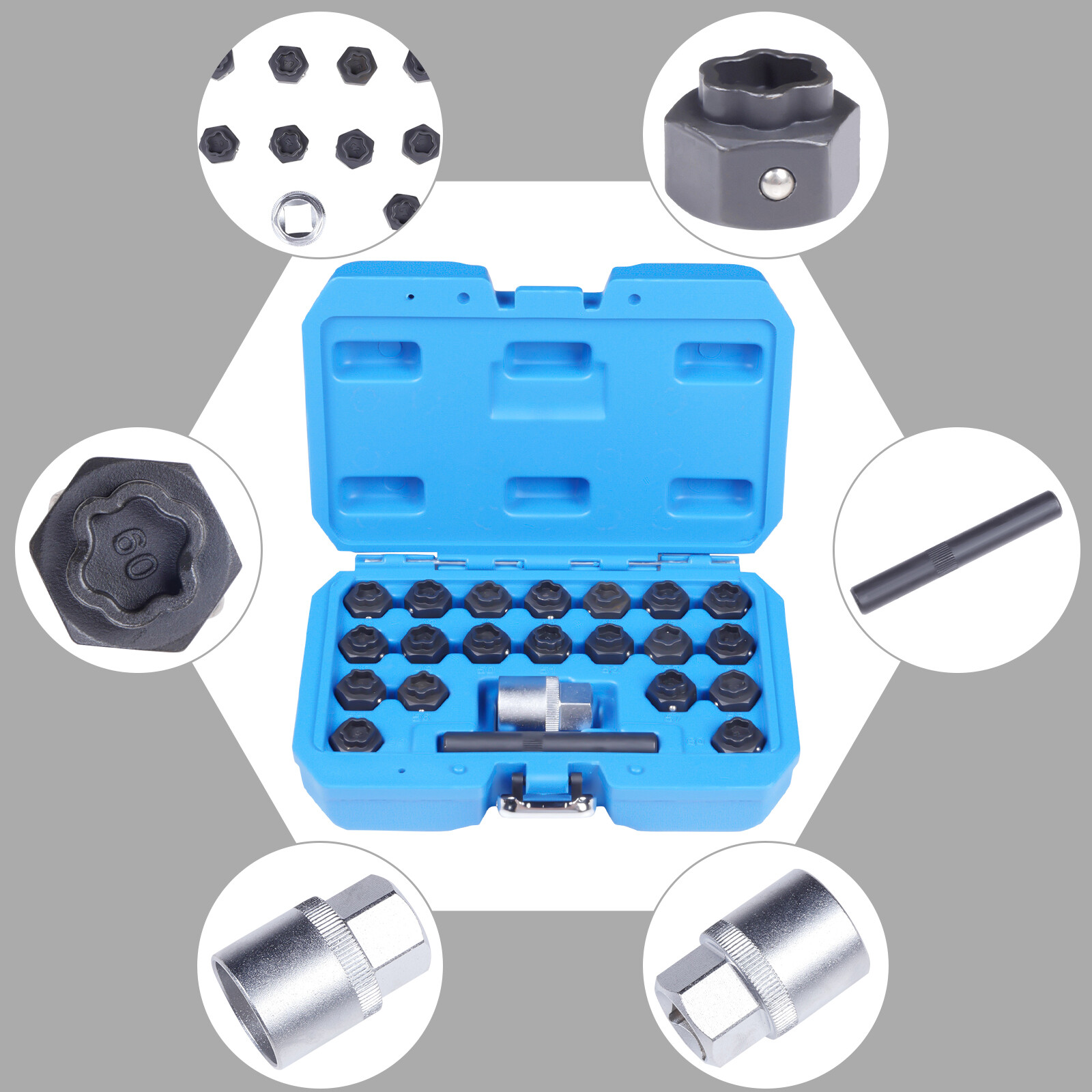 22pcs Universal Locking Lug Nut Master Key Set Wheel Lock Removal Tool NEW US