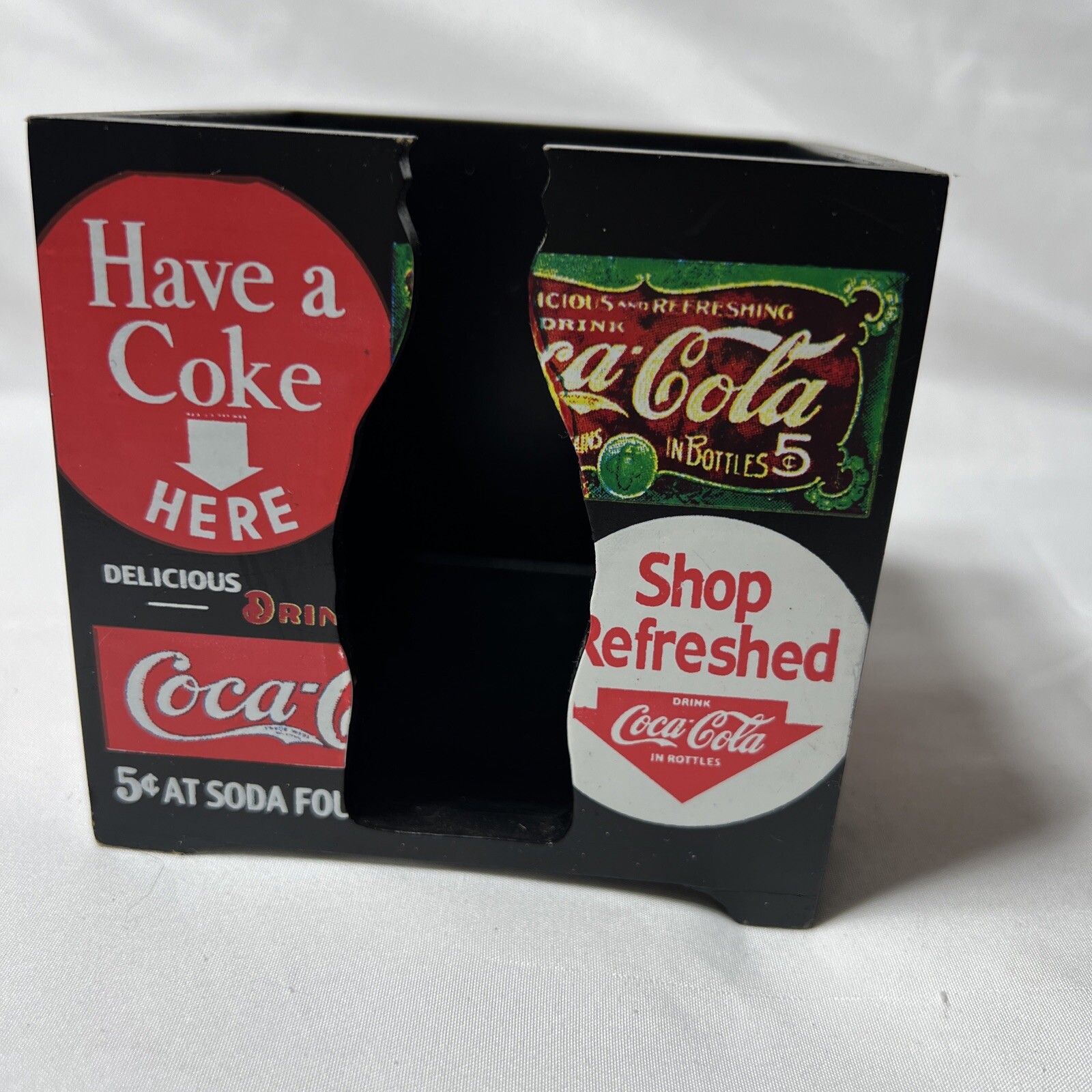 Coca-Cola Note Holder Black  3 5/8"x 3 5/8" Holds 3x3 POST IT NOTES-Wood