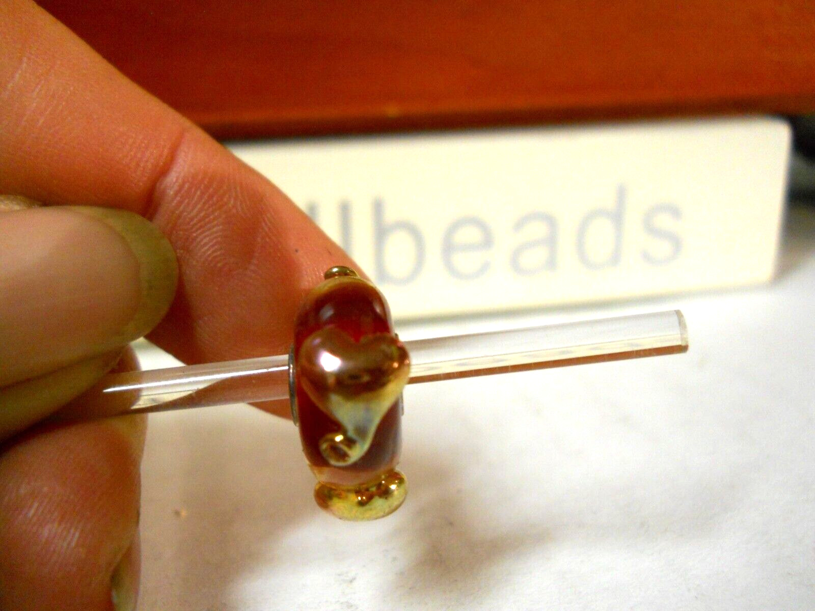 Elfbeads 925 Sterling Silver Core Glass RUBY RED GOLD HEARTS BEAD Trollbeads