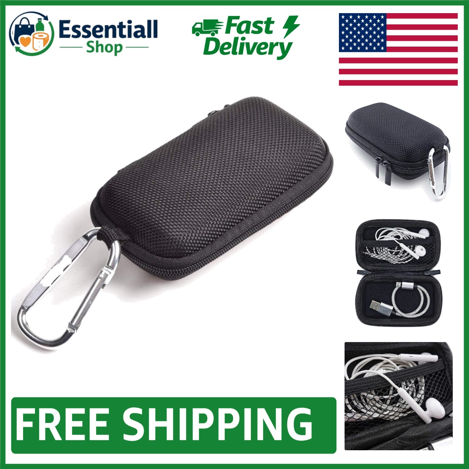 Portable EVA Case for USB, Earphones, & Essentials - Water & Pressure Resistant