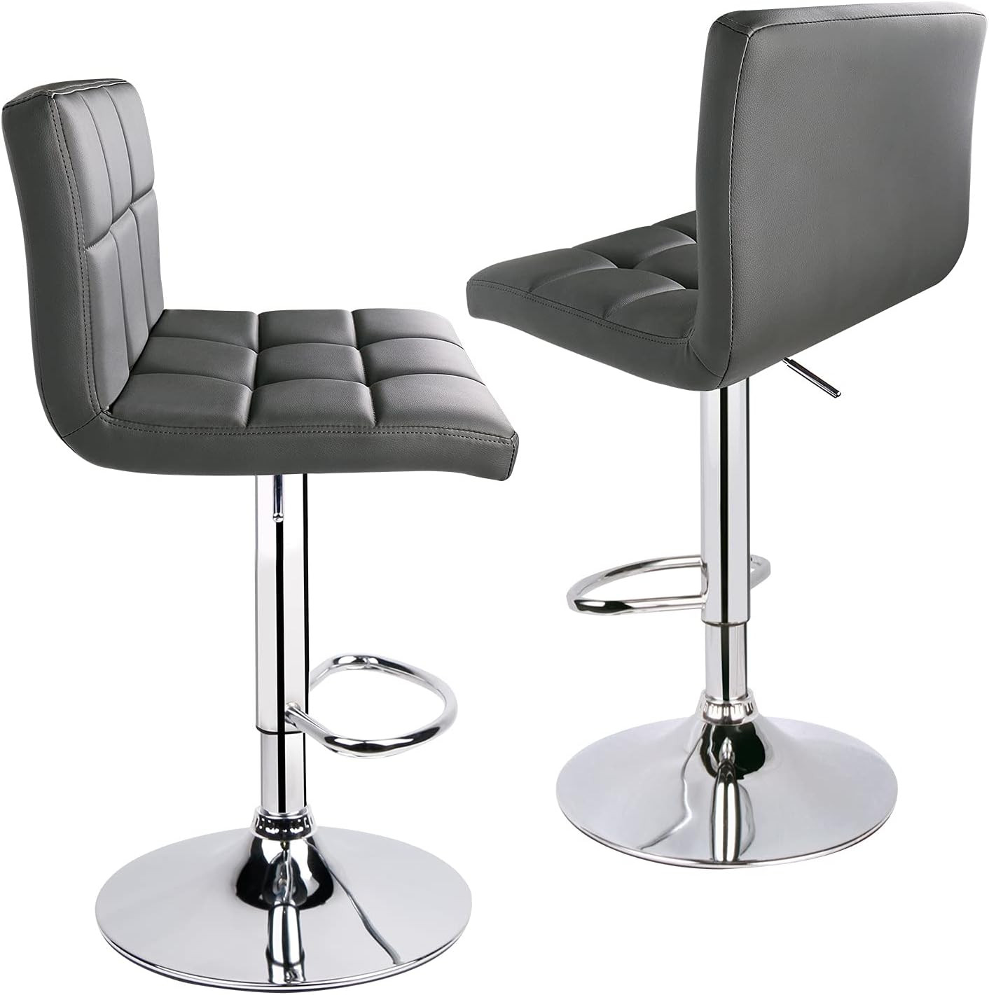 Stylish Grey Leopard Bar Stools - Set of 2 Adjustable Swivel with Back