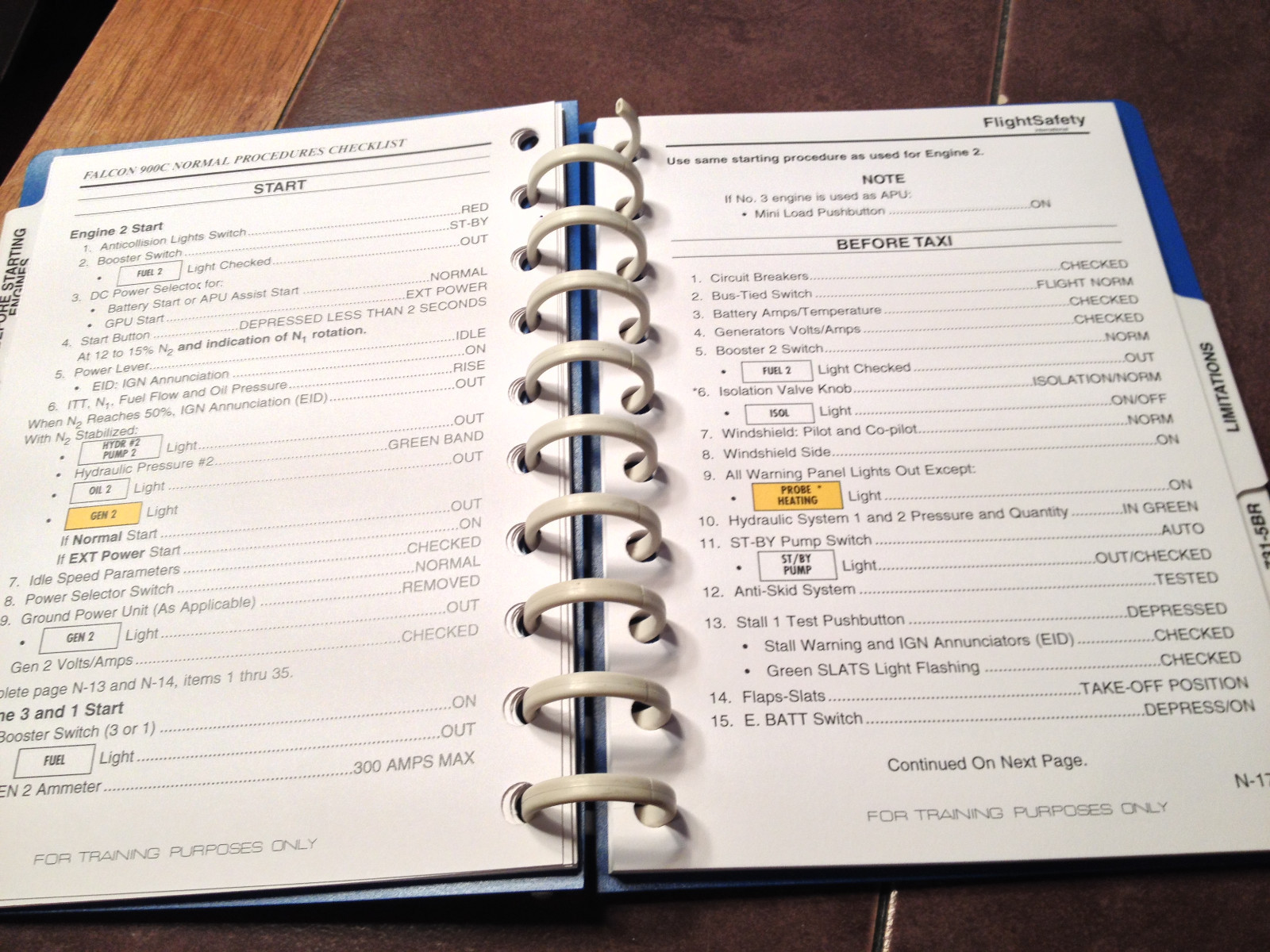 Falcon 900C Normal Procedures Pilot Checklist