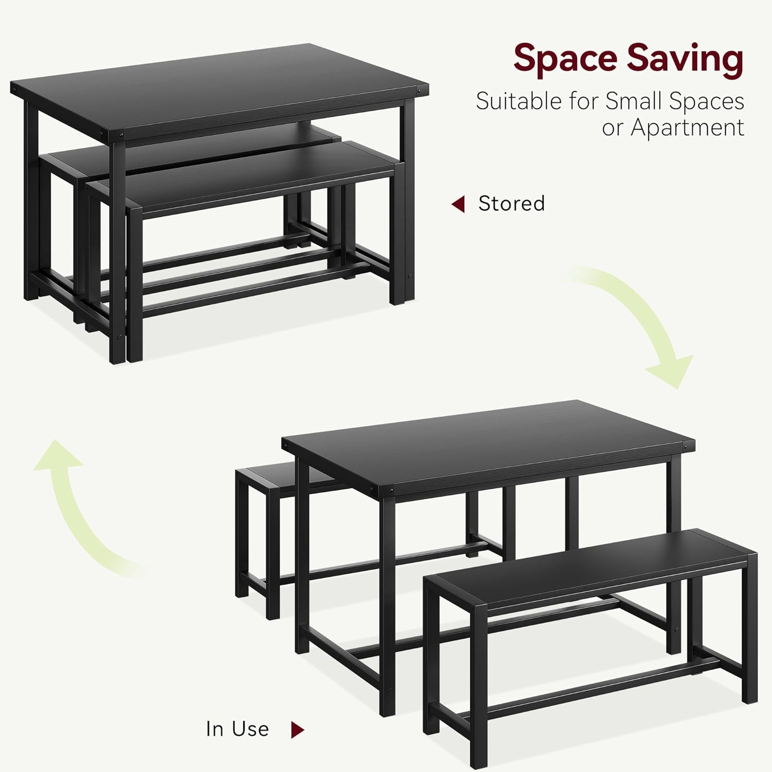 Dining Table Set 4 Kitchen Table W/ Benches Rectangular Dining Room Table Set W/