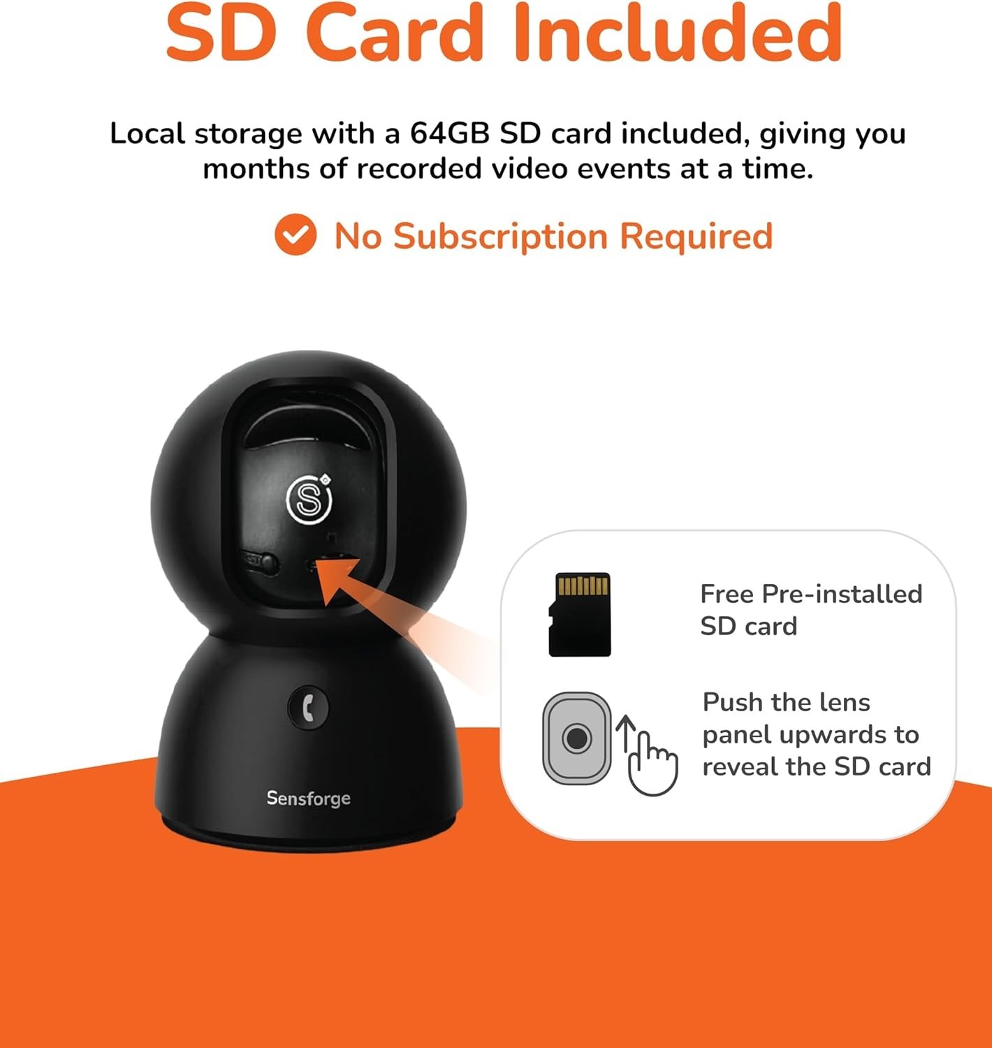 SensForge 2.5K 360° Pan-Tilt WiFi Security Camera, AI Detection, 64GB