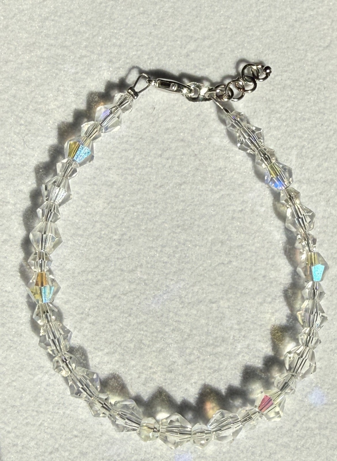 Handcrafted Bracelet, Clear glass Bicone beads, 6mm and 4mm