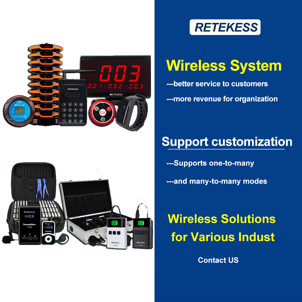 Retekess T114 Wireless Caregive Pager Calling System Host 30 Button Nursing Cafe