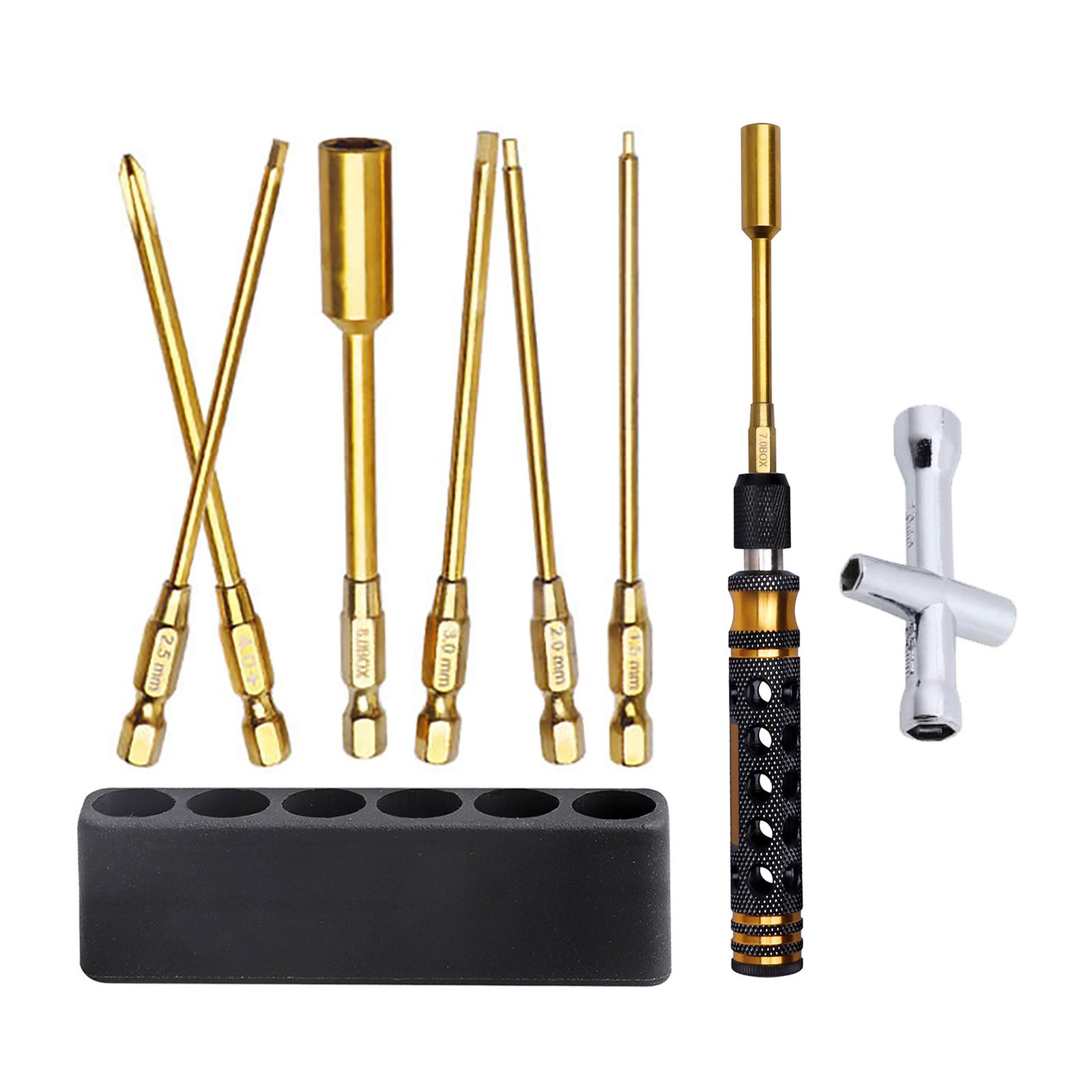 RC Vehicle Screwdriver Set with Holder for Hex Bits Nut Driver and Cross Tip