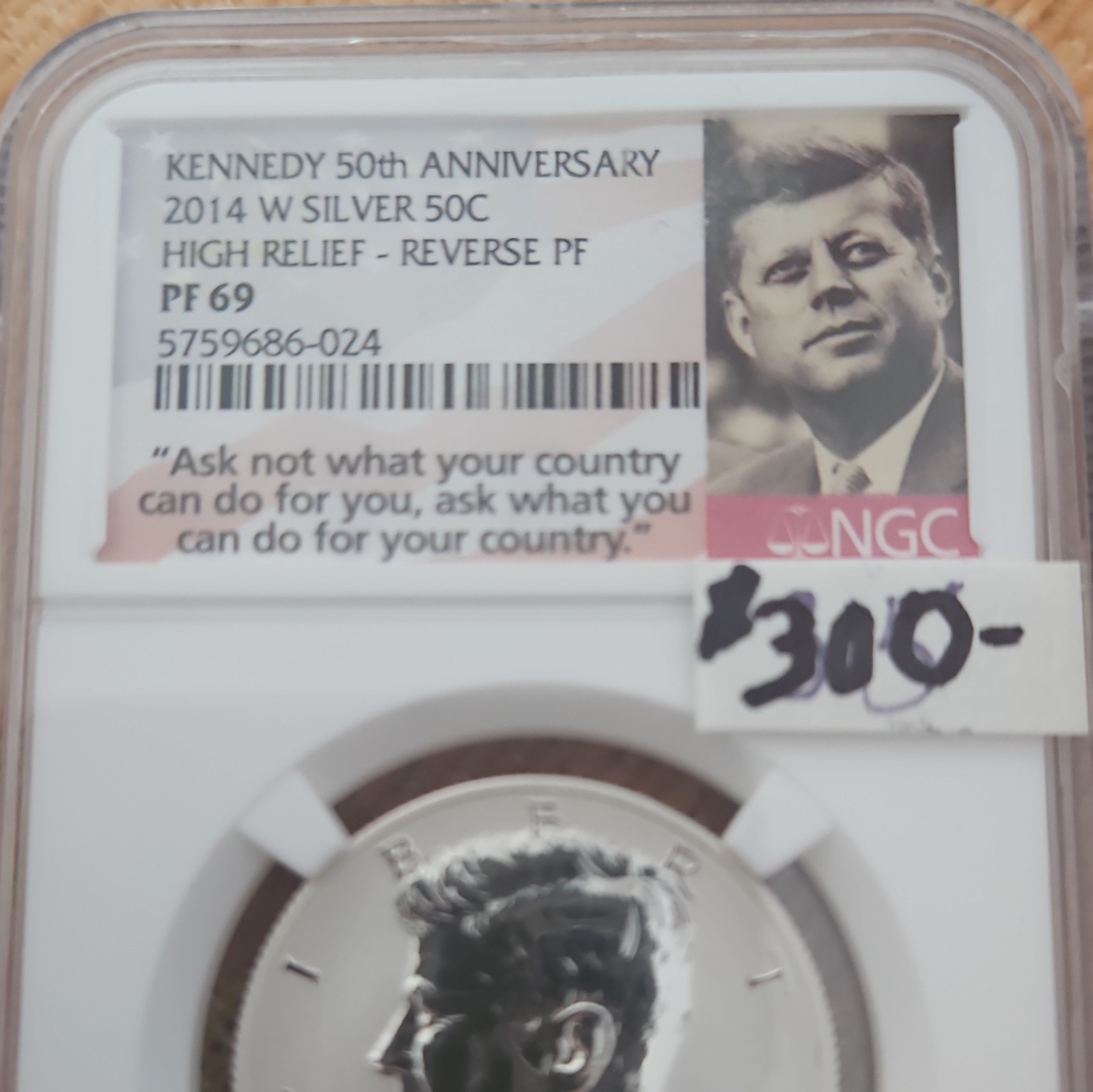 2014-W West Point Kennedy 50C Proof Silver Reverse Proof High Relief KM#625