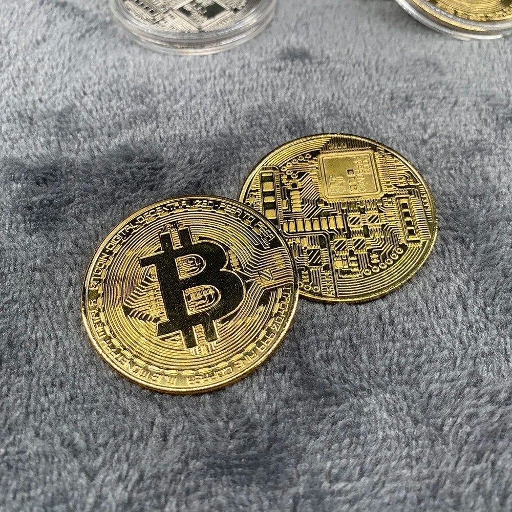 1pc Bitcoin Commemorative color gold Coin Physical BTC Collectible Gift Display