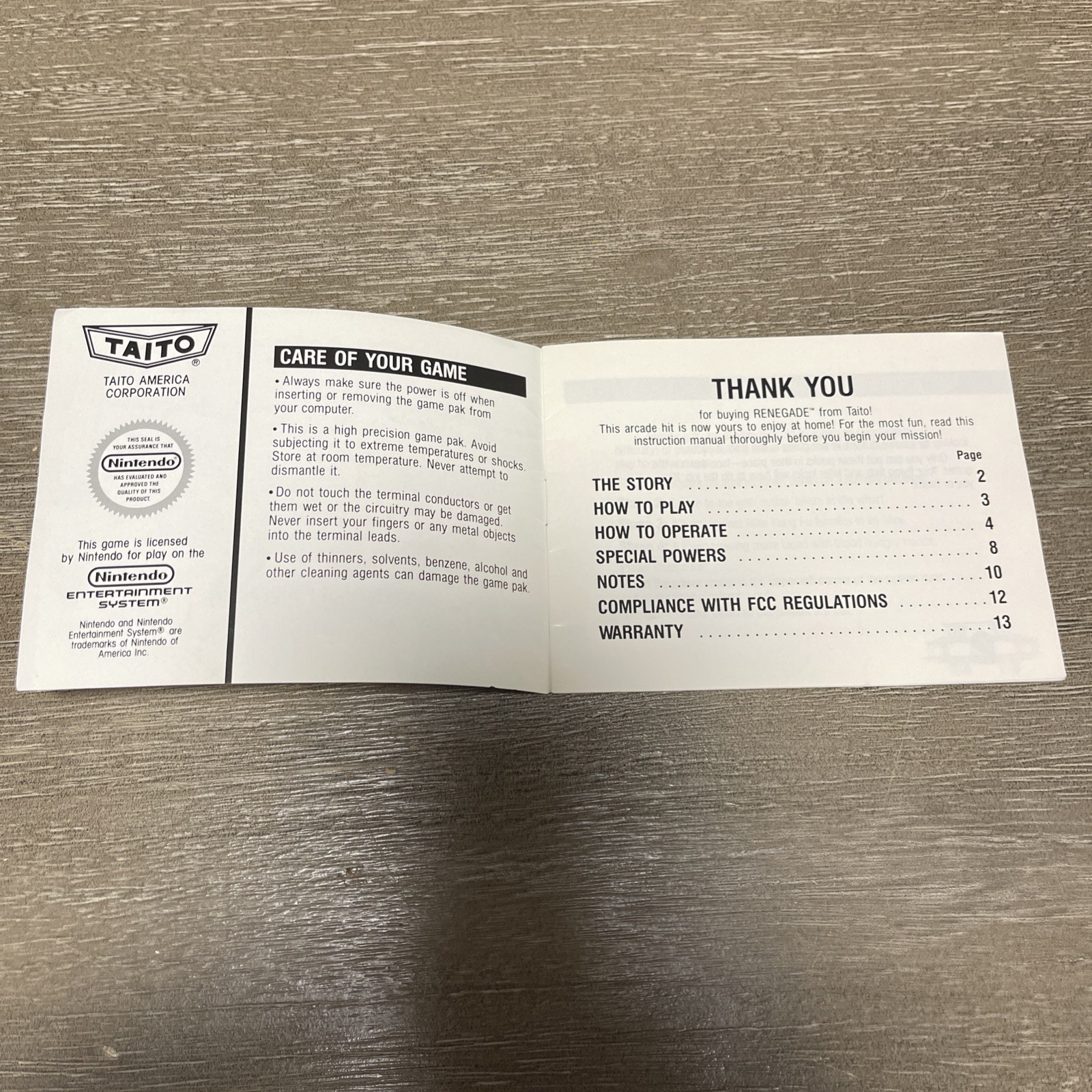 renegade nes manual