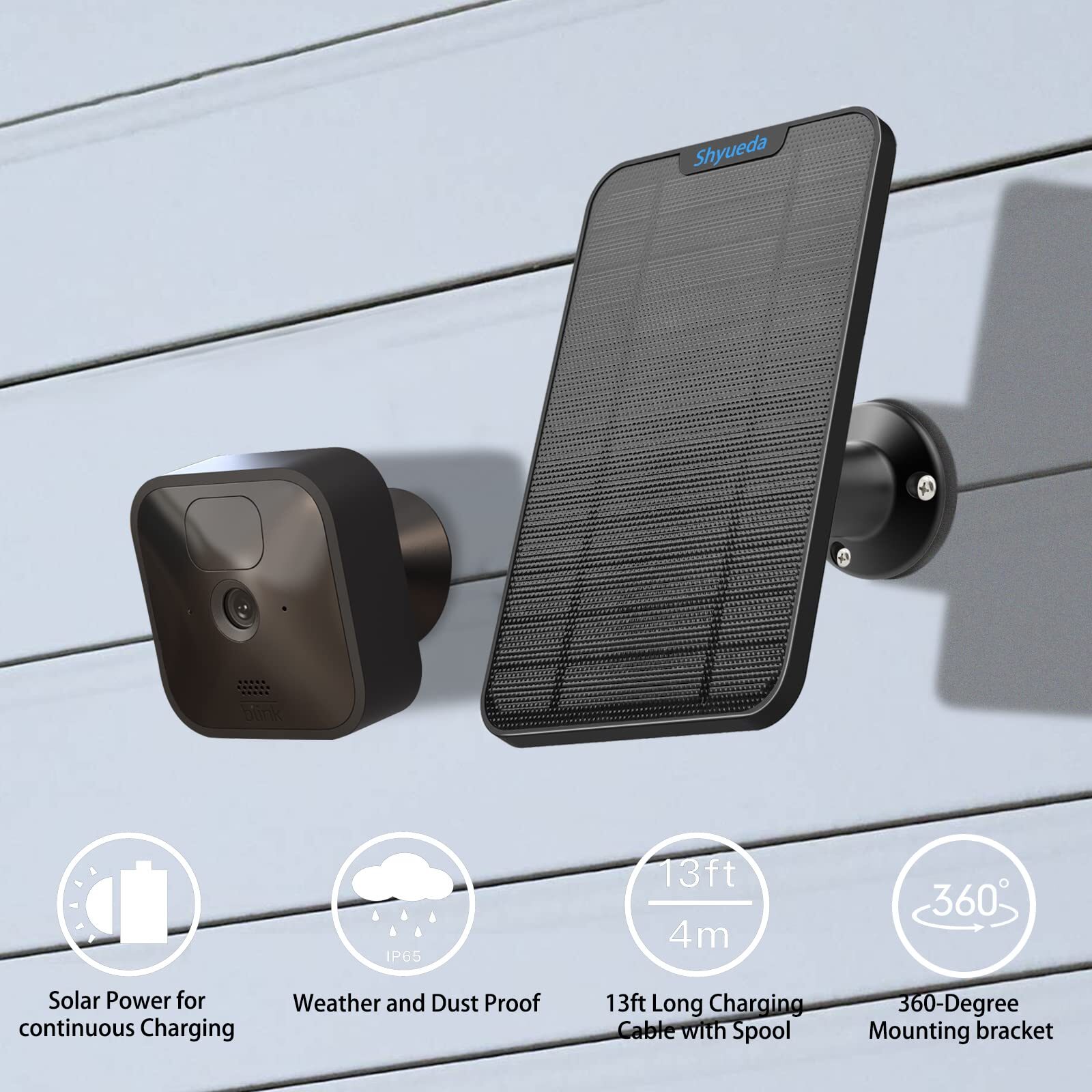 Solar Panel Charger for Outdoor Cameras Includes Waterproof 13 ft Cable 2-Pack