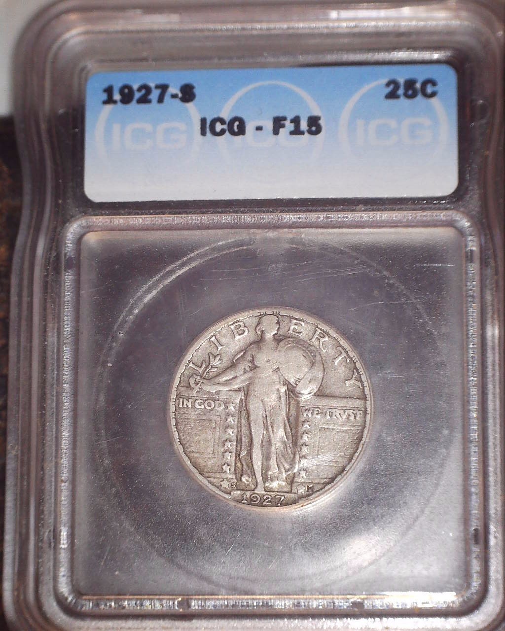 1927-S Standing Liberty Quarter, ICG F15, KEY DATE, Issue Free, MINTAGE 396,000