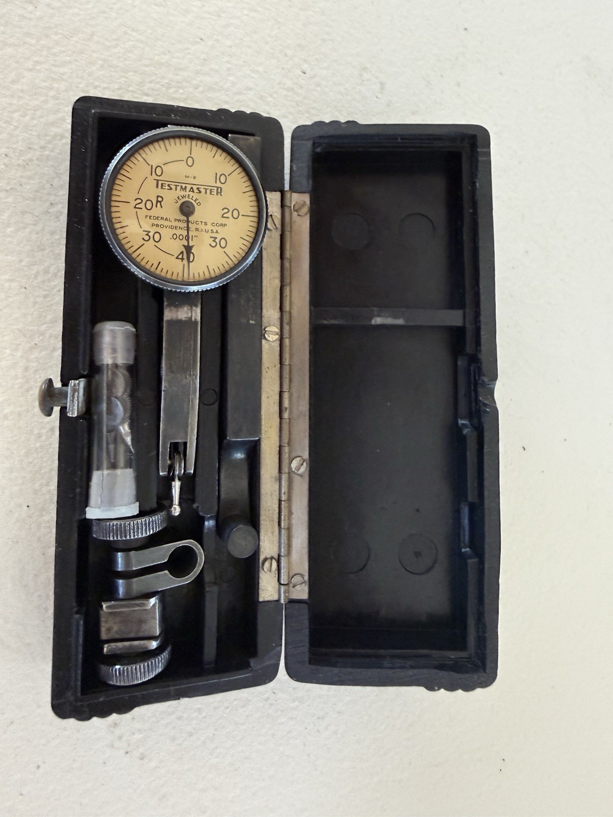 M-2 Federal Testmaster .0001” Jeweled Dial Indicator, Case, Attachment
