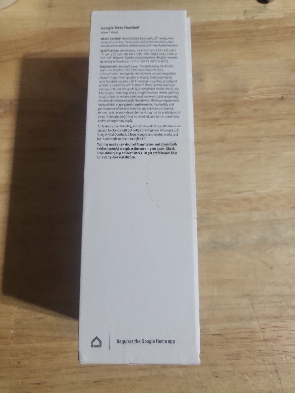 Google Nest Doorbell, Wired - Snow
