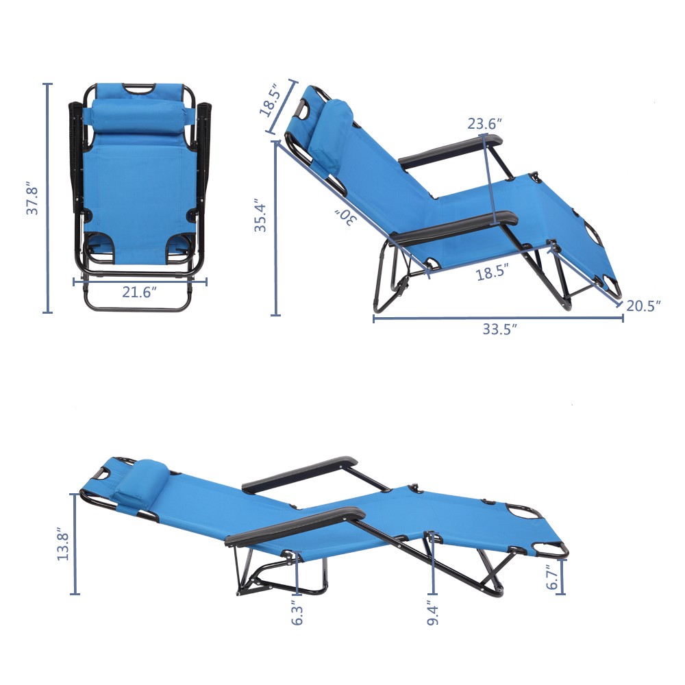Folding Chaise Lounge Chair for Outdoor, 2-in-1 Portable Tanning Chair