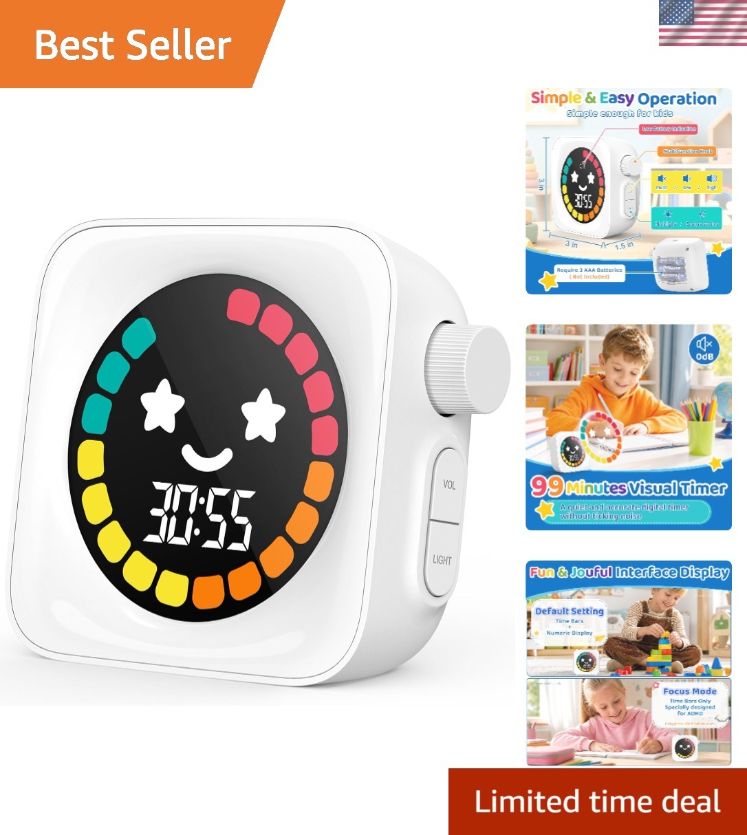 Visual Timer for Kids, 99 Minute Digital Cute Kids Visual Timer Classroom Tim...