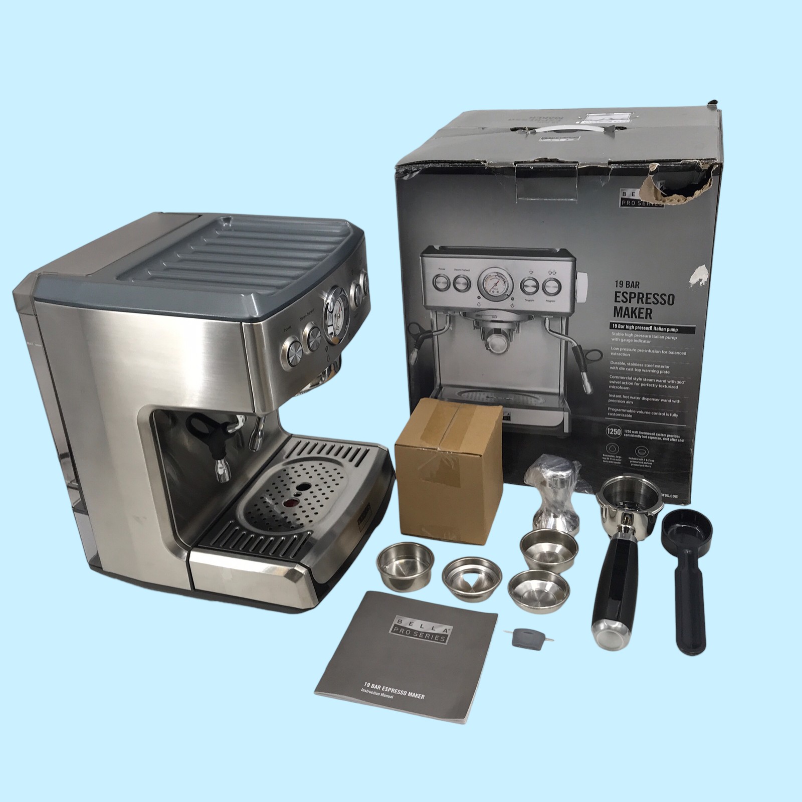 Bella Pro Series Espresso Machine Stainless Steel w/ 19 Bars of Pressure #BU1669