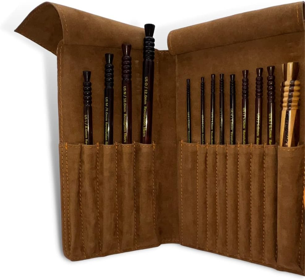 Artisan Rosewood Crochet Hooks Set with Leather Carrying Case - Incl. 13 Crochet