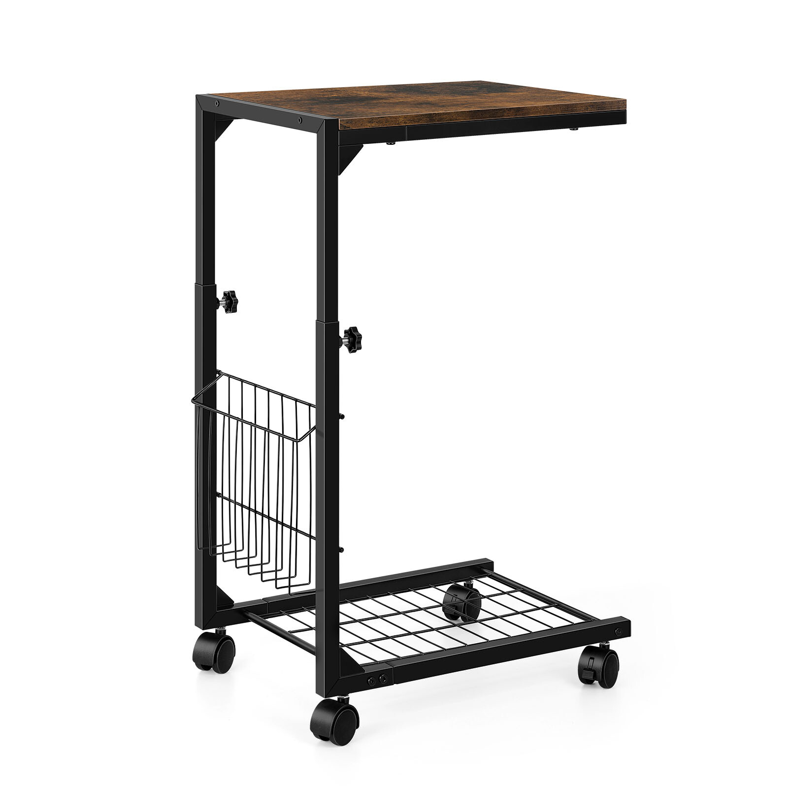 C Shaped Side Table Height Adjustable Sofa End Table Laptop Table Wheels Bedroom