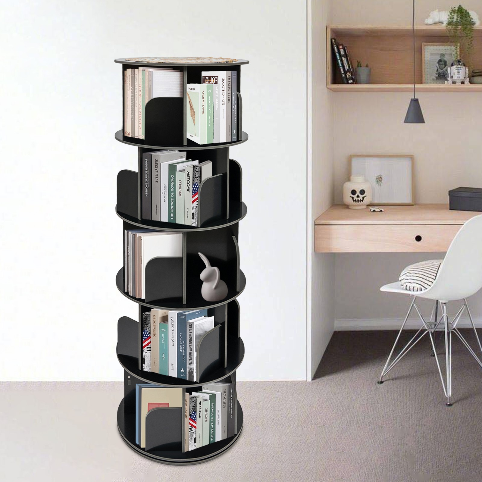 360° Rotating Bookshelf 5-Tier Bookcase Storage Shelf /Freestanding Display Rack