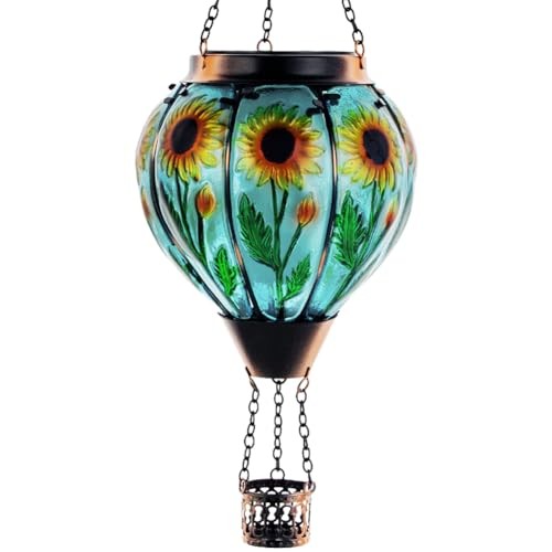 Sunflower Hot Air Balloon Solar Lantern Glass Outdoor Hot Air F-Sunflower