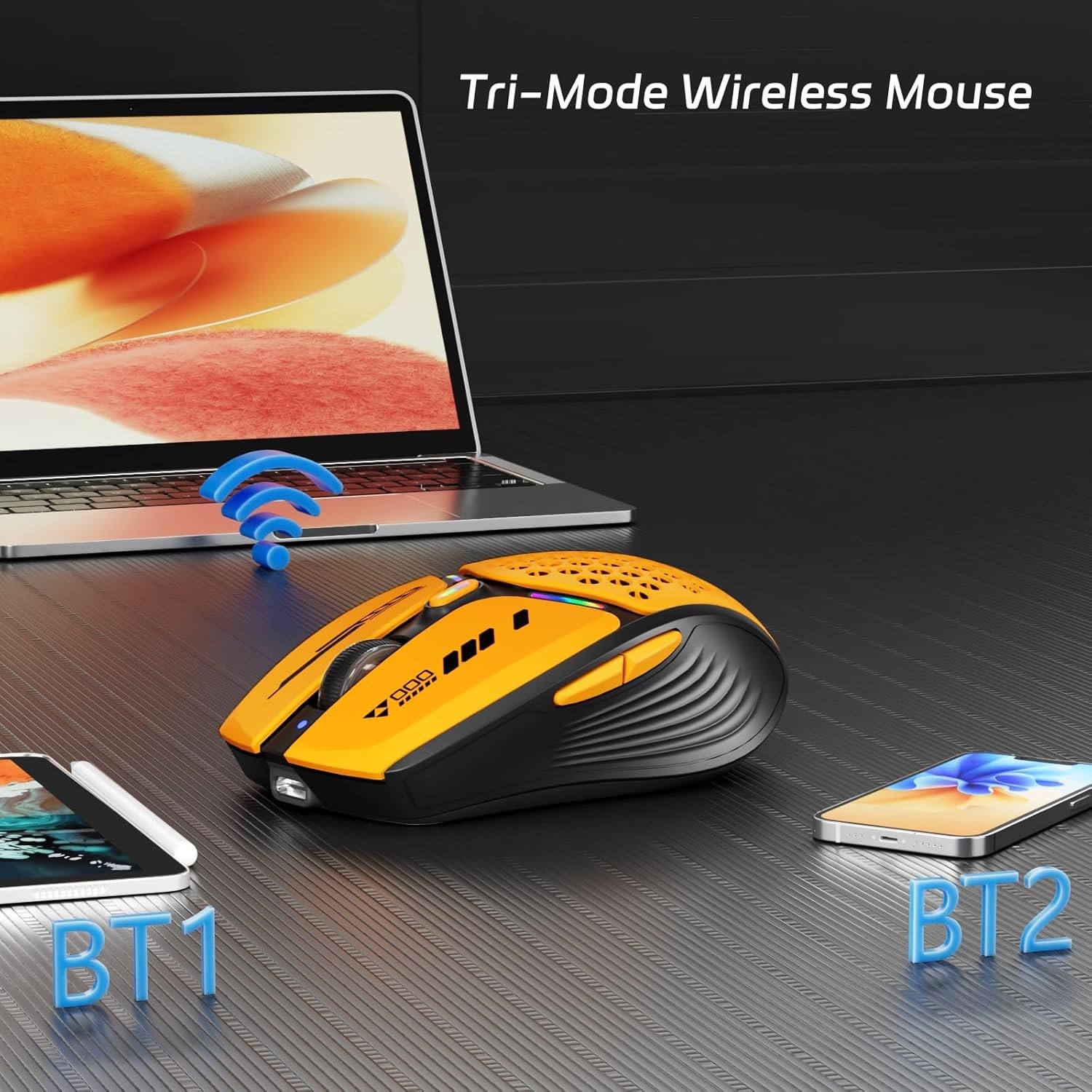 Bluetooth Wireless Mouse, (Bt5.0/5.1+2.4Ghz) USB C Rechargeable LED Mouse Batter
