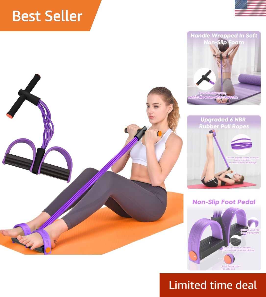 Natural Rubber Resistance Bands with 6 Tubes - Perfect for Home Fitness & Yoga