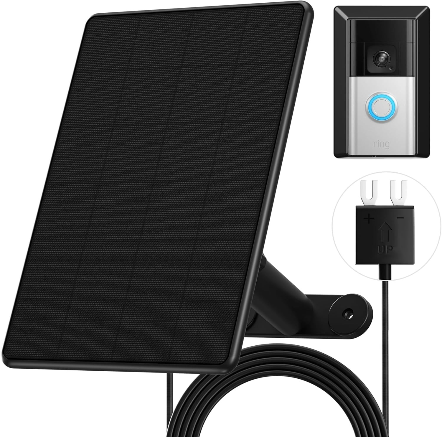 Solar Charger for Ring Video Doorbell 3/4 with Adjustable Mount and 10Ft Cable