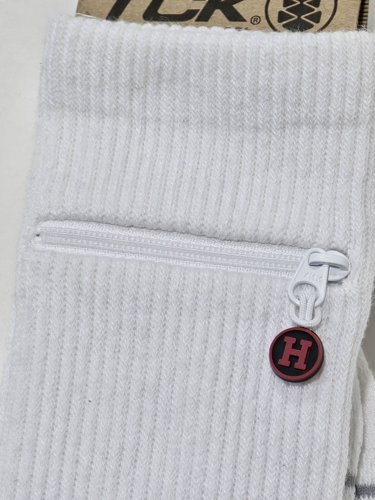 2 New Black White TCK Harvard University Zip Pocket High Performance Socks Large