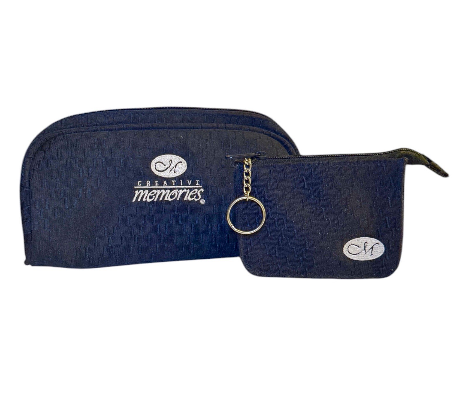 2 Creative Memories Zip Pouch Supply Pencil Case & Small Zip Keychain Navy Blue