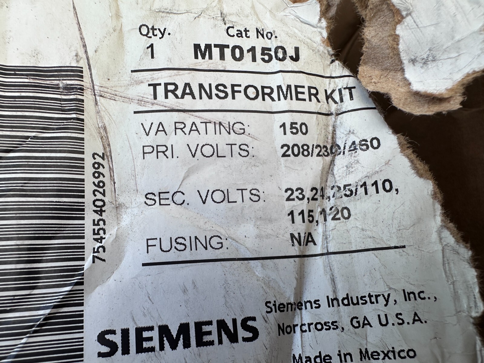 Siemens MT0150J Transformer Kit
