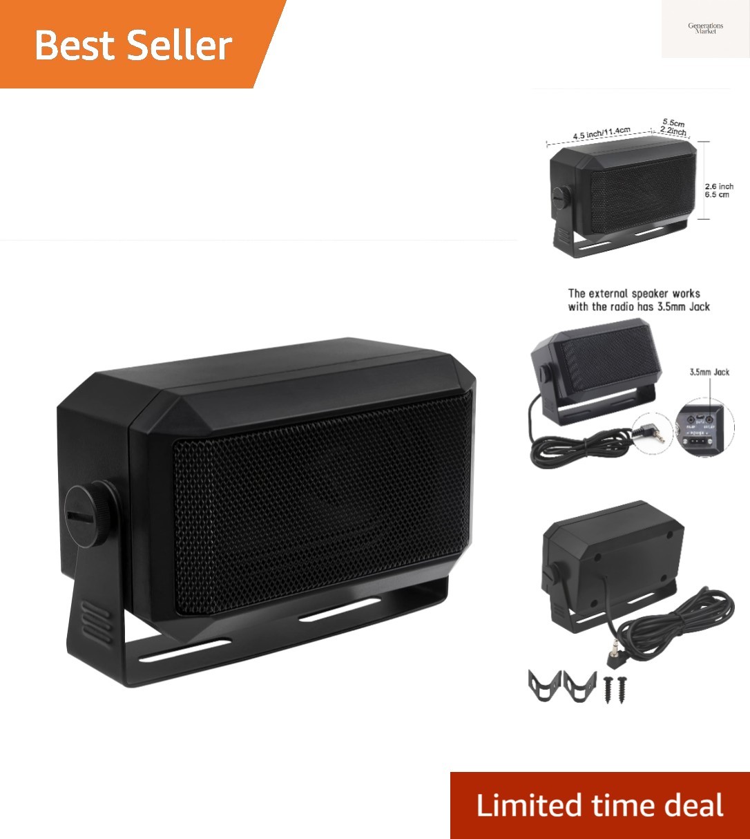 Rectangular 3.5mm Plug 5W External Speaker/CB Speaker for Ham Radio, CB and S...