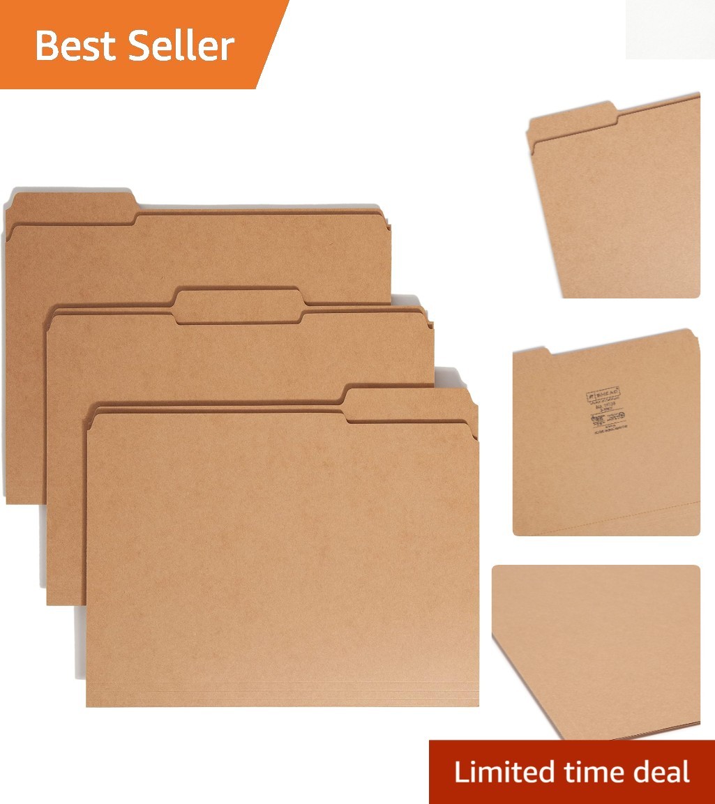 100-Pack Letter Size Kraft File Folders with Reinforced Tabs for Easy Handling