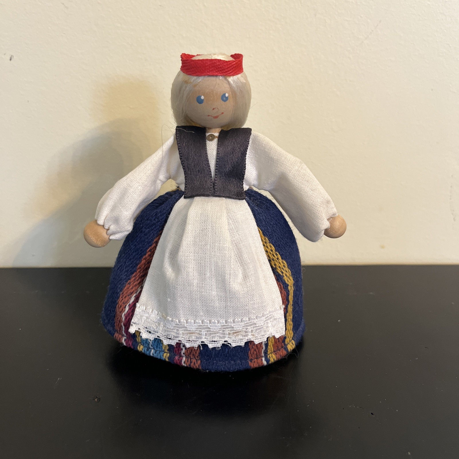 Vintage Estonia Scandinavian Norwegian Holland Norway Wood Doll On Wood Stand