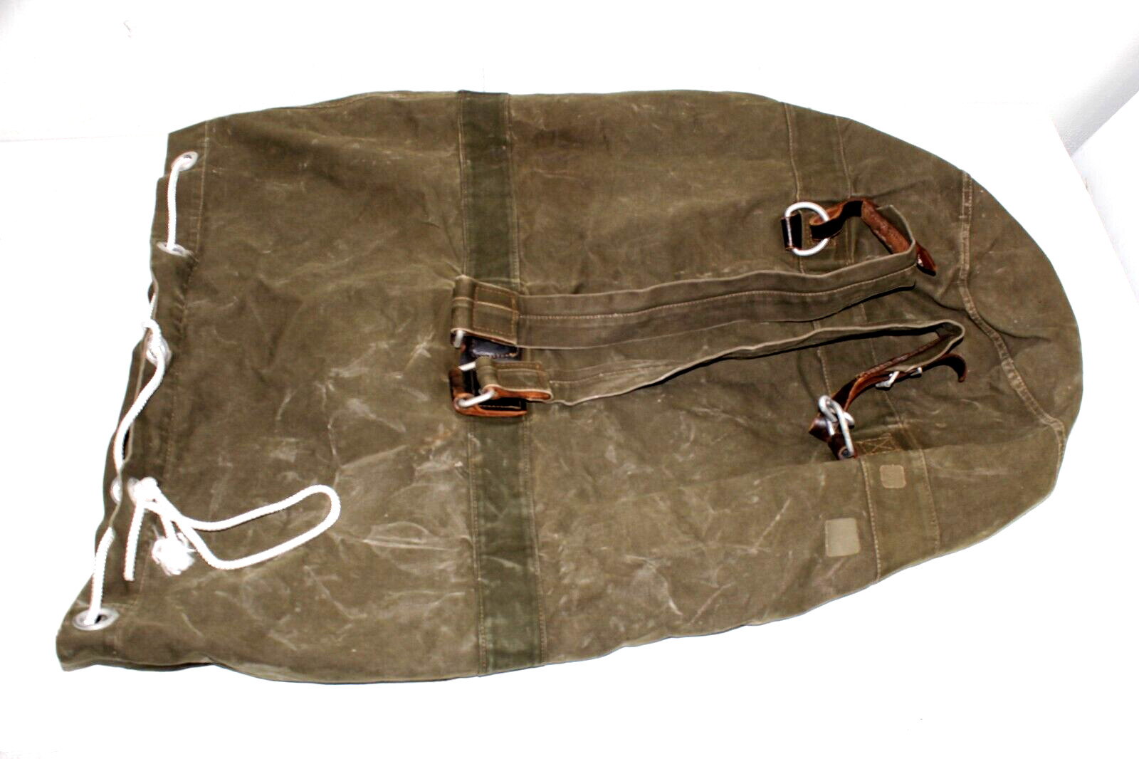 Vintage US Military Army OD Green Large Canvas Duffel Bag Rucksack  (2)