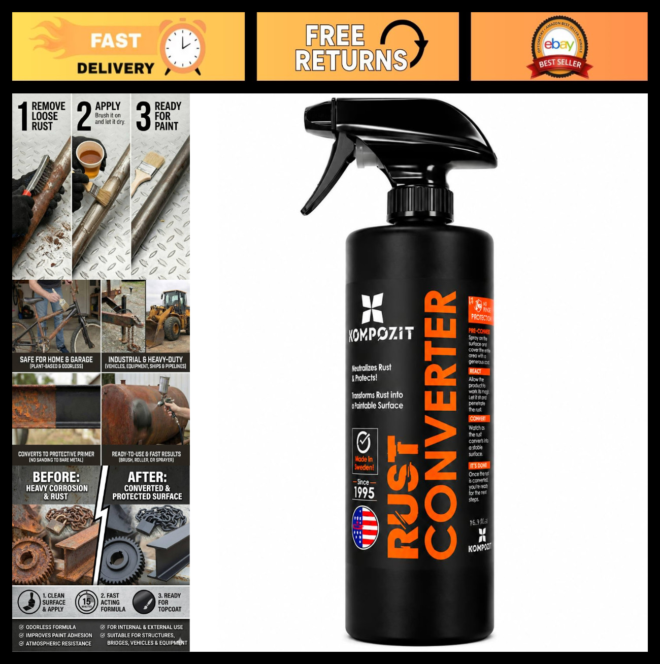 Rust Converter for Metal - Plant-Based Rust Reformer & Neutralizer, Odorless 1 Q