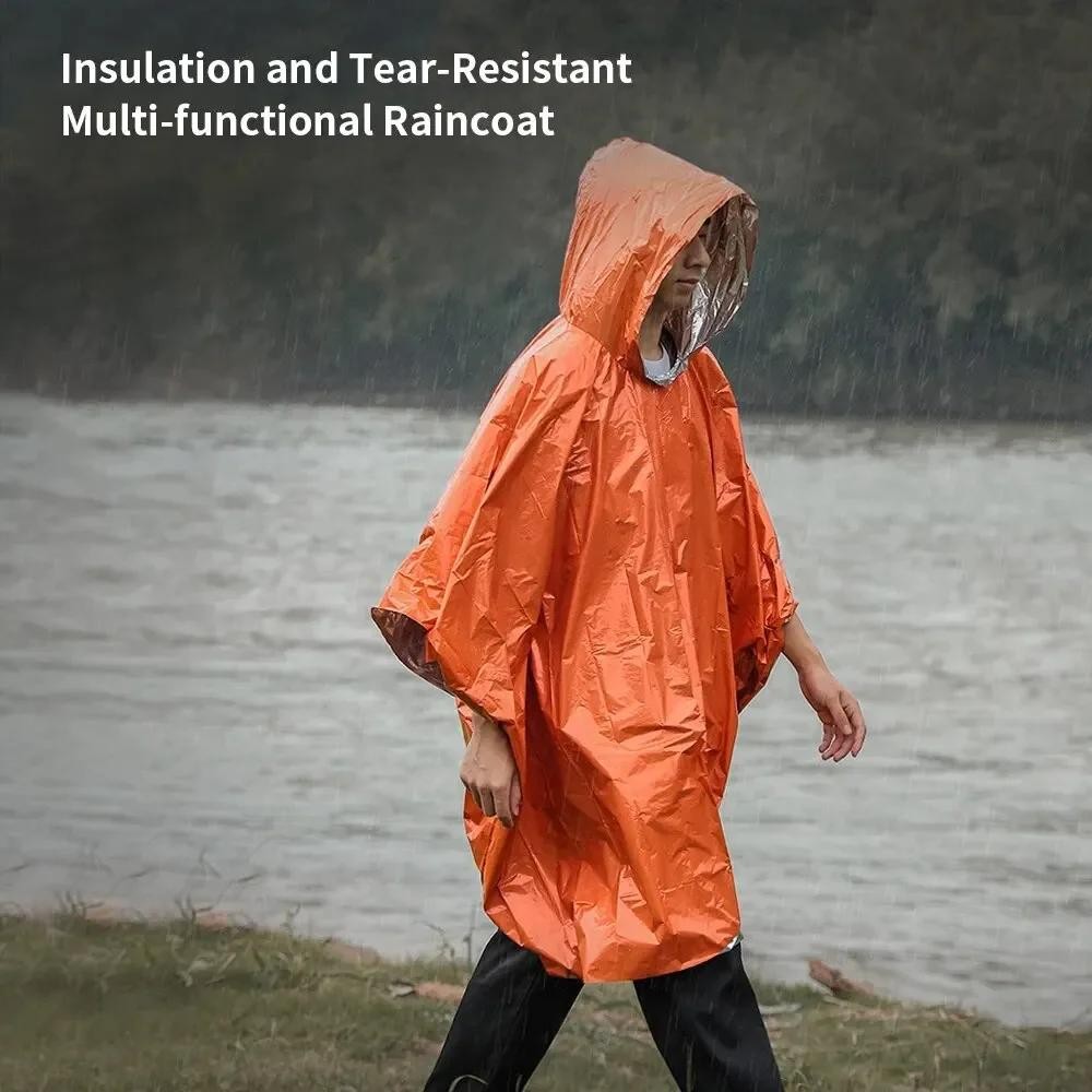 Emergency Raincoat Poncho  Waterproof Survival Blanket Camping Cold Weather Gear