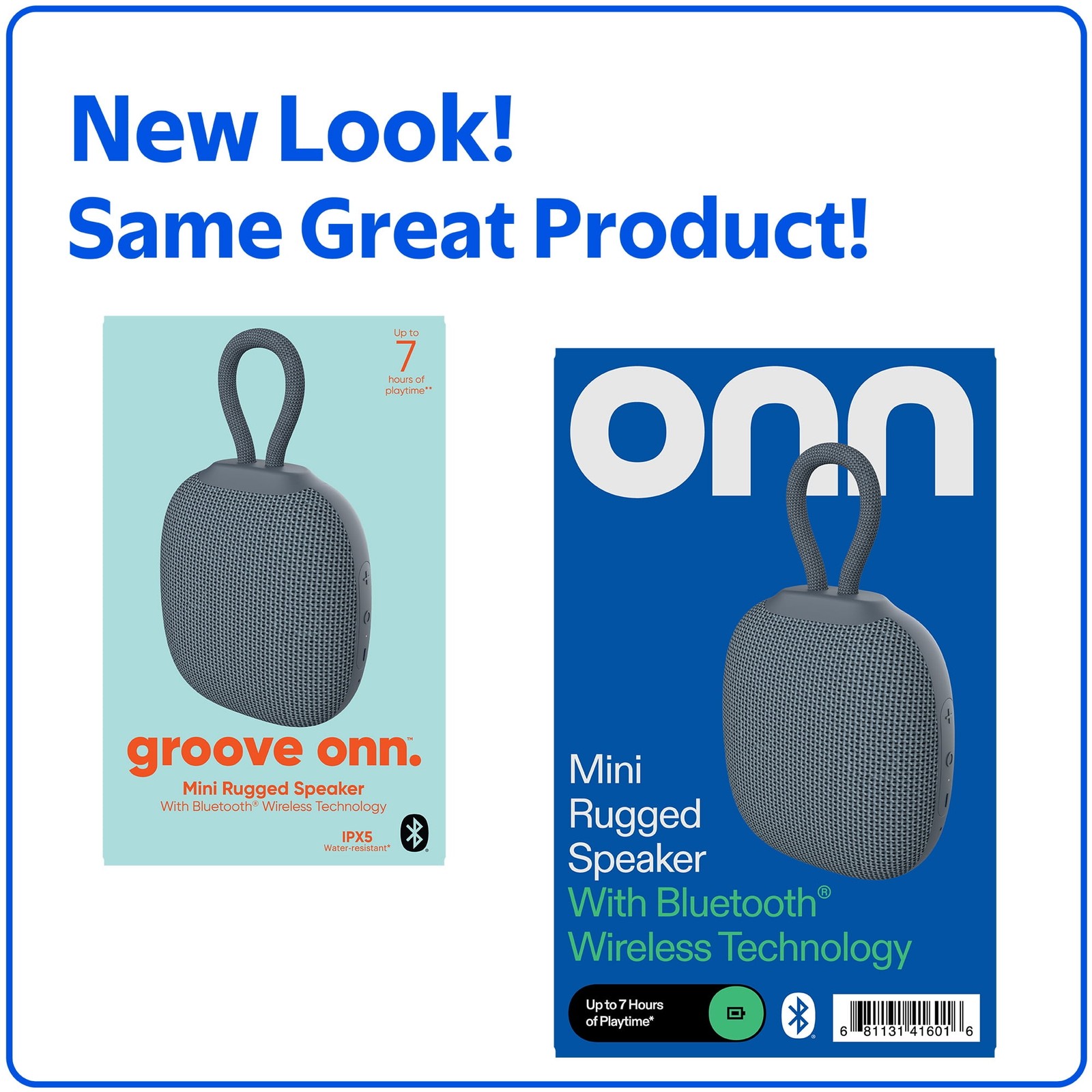 onn Mini Rugged Speaker with Bluetooth Wireless Technology, Gray
