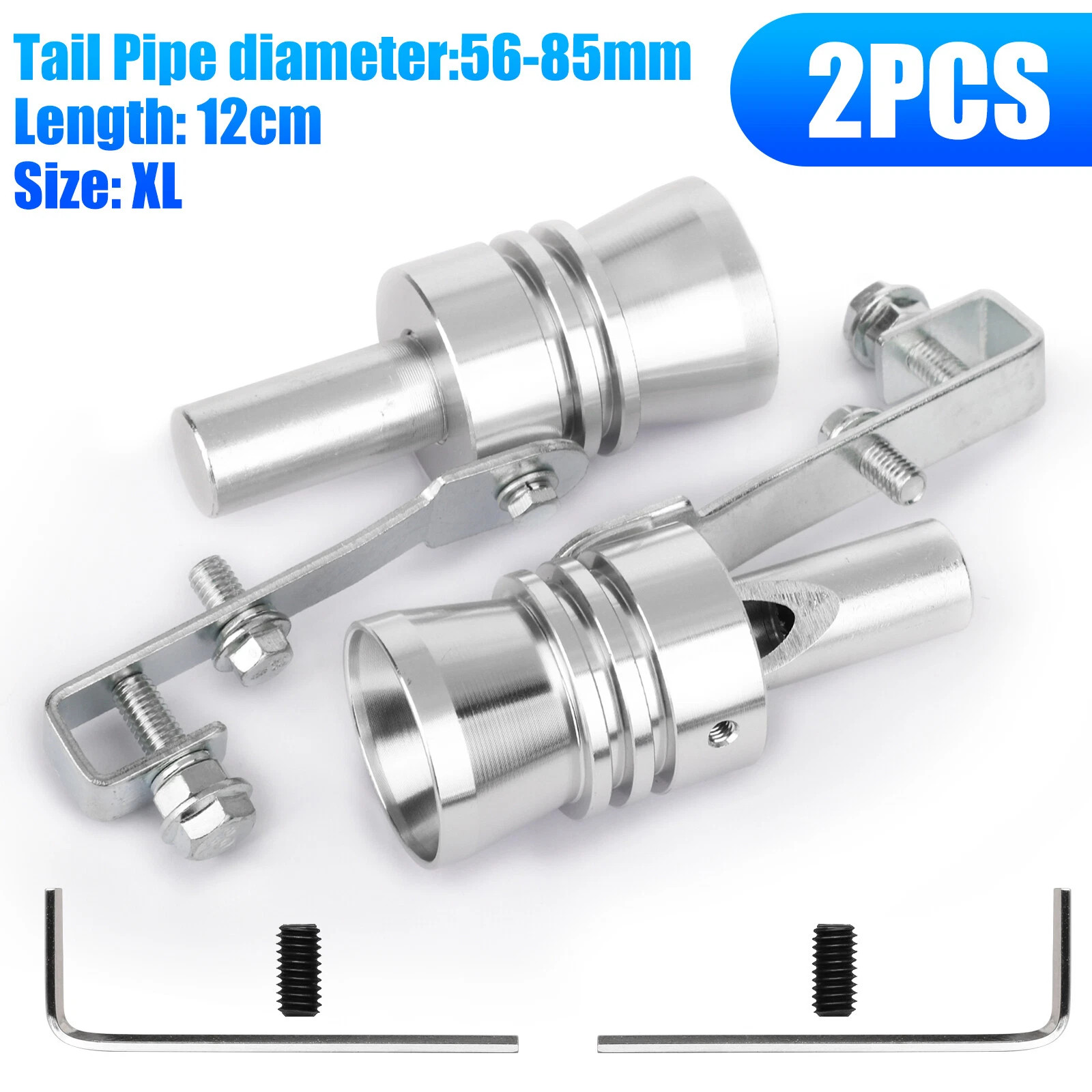 2Pcs Turbo Sound Whistle Muffler Exhaust Pipe Simulator Whistler Auto Silver XL