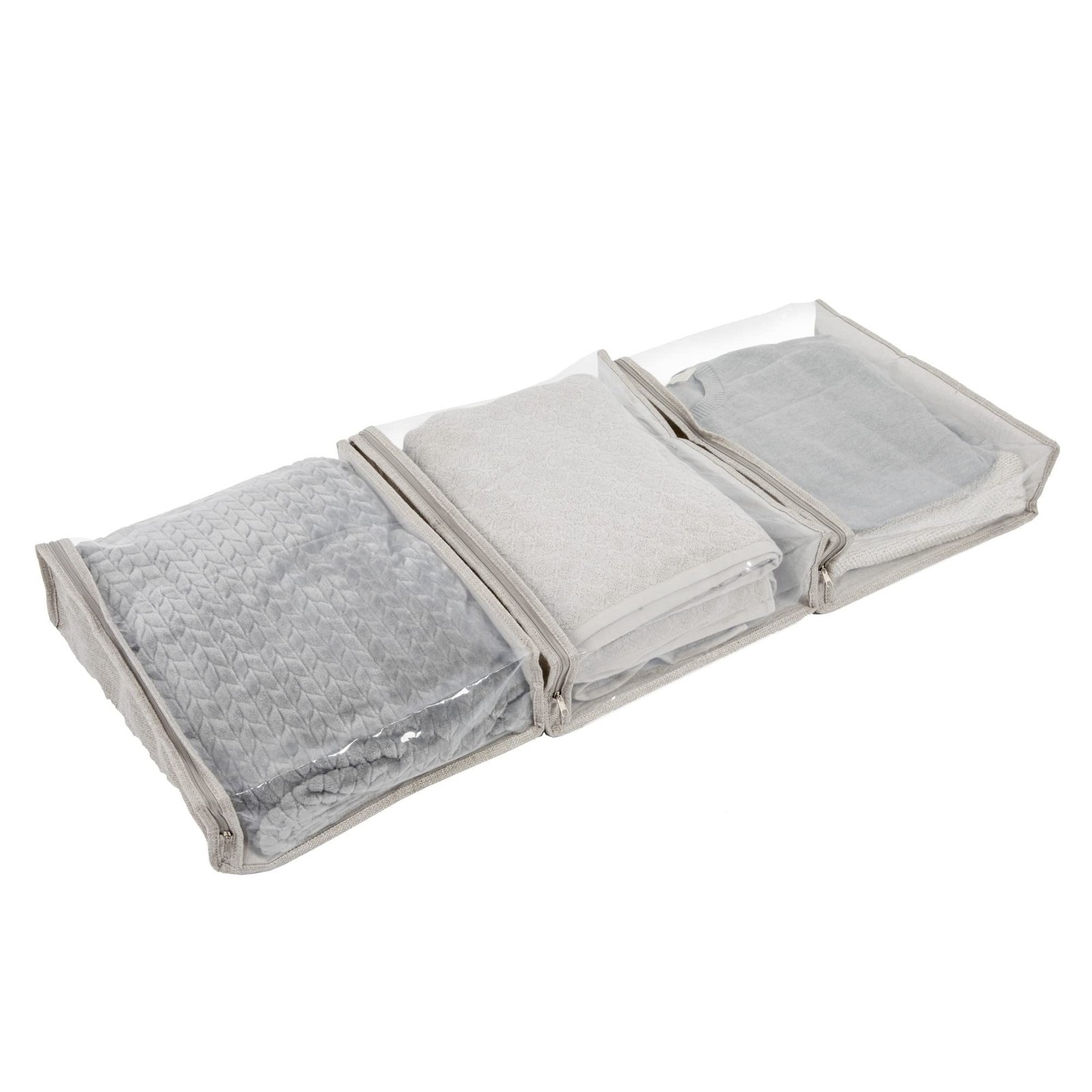 Under Bed Zippered Sweater Storage Bags Clear Vision Panel Silver Gray 3 PCS